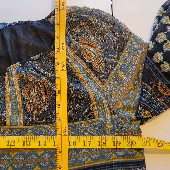 Fleur Bleve Anthro Boho Sheer Puff Sleeve Blouse Womens M Colorful Flowy - Picture 12 of 13